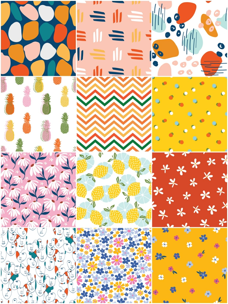 图片[2]-创意手绘卡通几何四季美花卉无缝拼贴印花图案设计背景AI矢量素材-设计猿