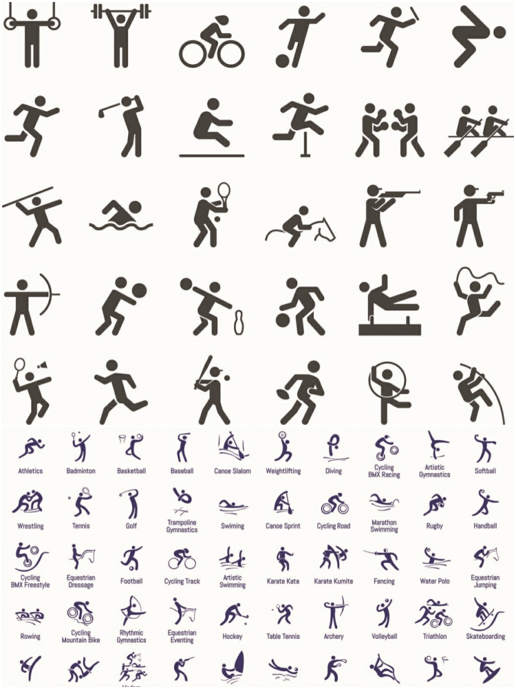 图片[2]-手绘黑白小人火柴人标志春季秋季运动项目图标插画矢量AI设计素材-设计猿