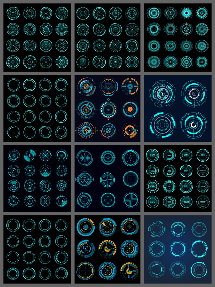 图片[2]-圆环边框仪表盘HUD科技游戏UI界面雷达圆形边框矢量AI设计素材图-设计猿