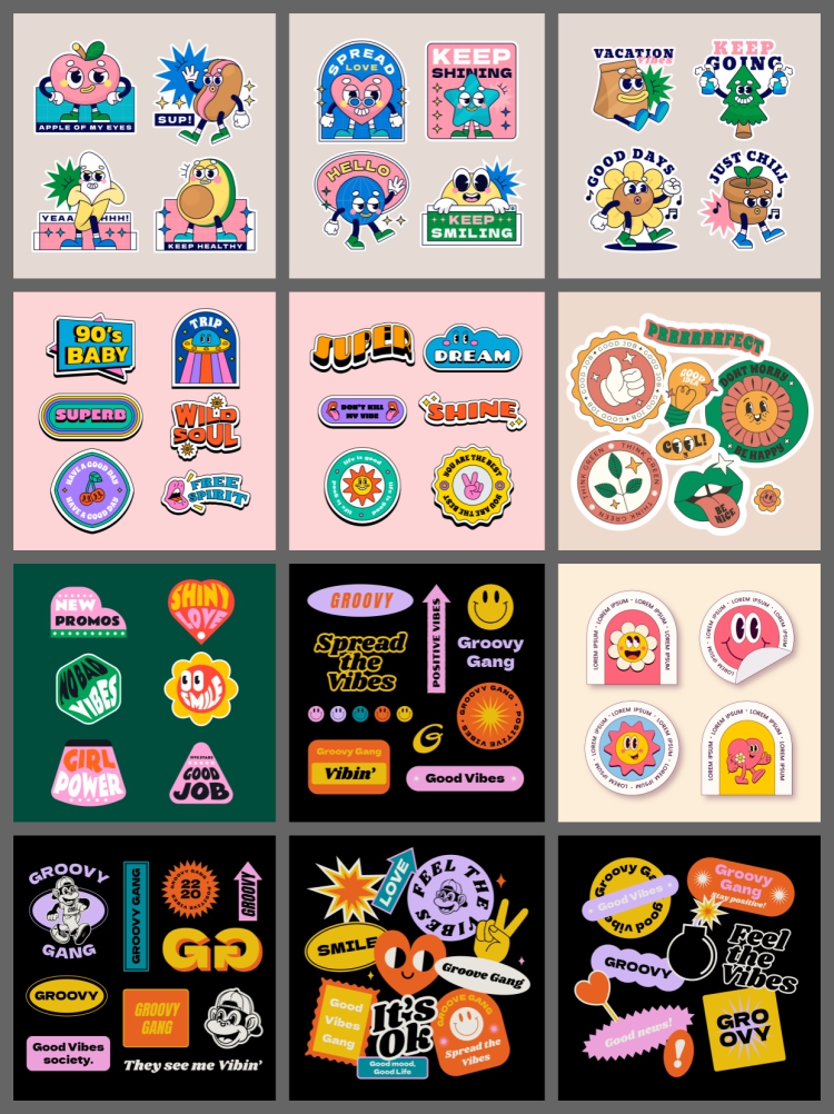 图片[2]-潮流趣味酸性贴纸标签复古卡通图案徽章图标装饰元素矢量设计素材-设计猿