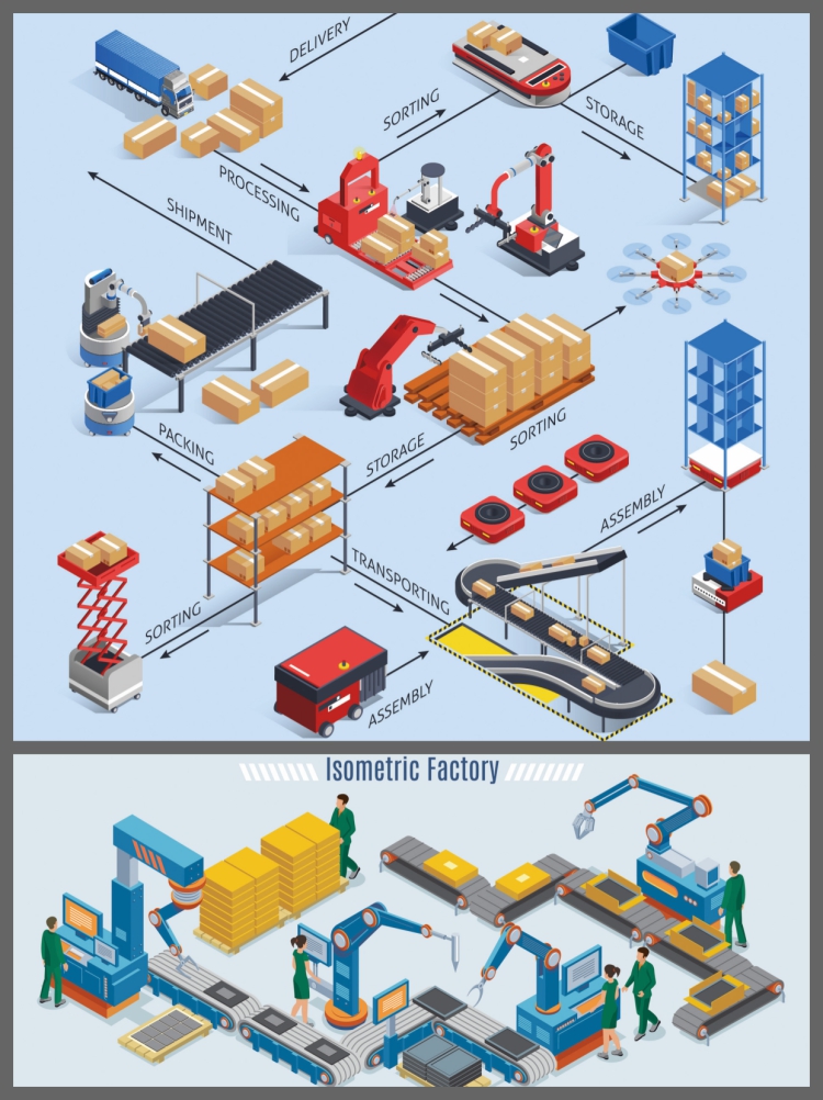图片[2]-2.5D车间自动化机床生产线流水线传送带插画场景ai矢量设计素材图-设计猿