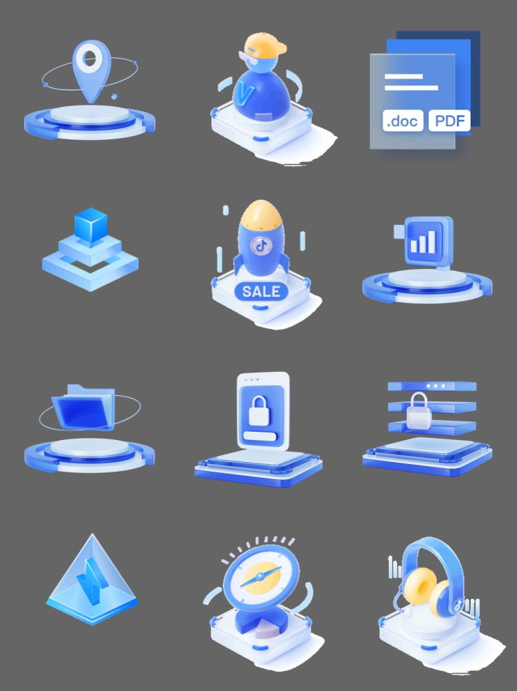 图片[2]-3D图标立体C4D风格质感互联网蓝白科技微软风透明免扣PNG素材图片-设计猿