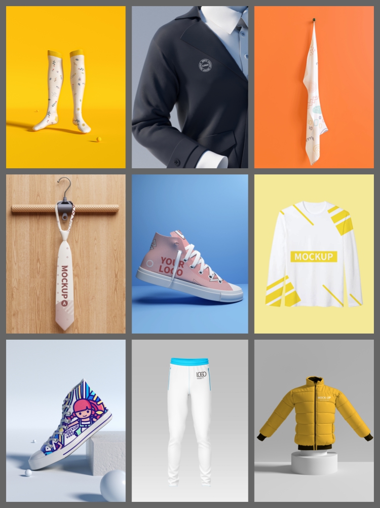 图片[2]-150款服装服饰T恤鞋帽子吊牌丝巾VI展示效果智能贴图样机PSD素材-设计猿