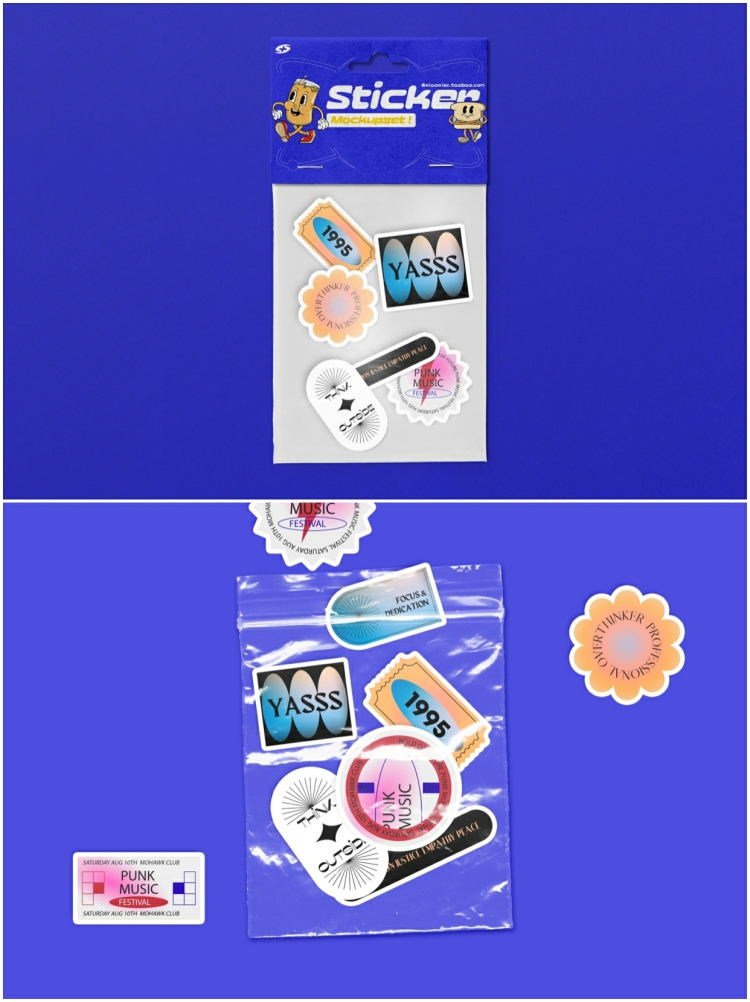 图片[3]-潮流趣味标签不干胶贴纸塑料薄膜包装设计展示贴图样机PSD素材-设计猿