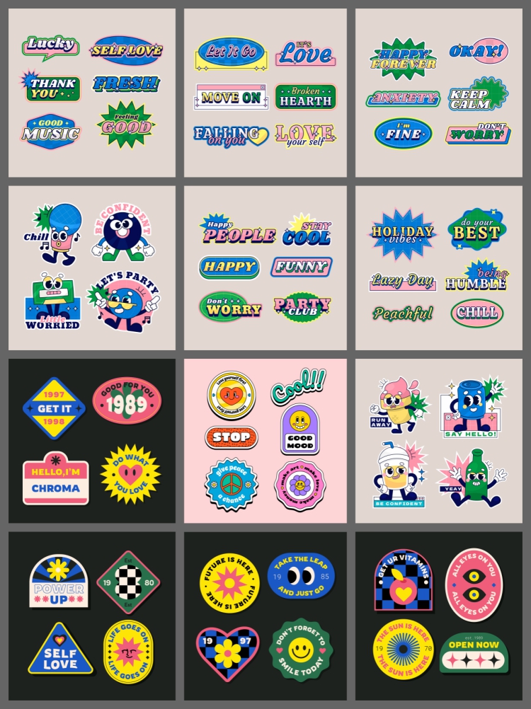 图片[3]-潮流趣味酸性贴纸标签复古卡通图案徽章图标装饰元素矢量设计素材-设计猿