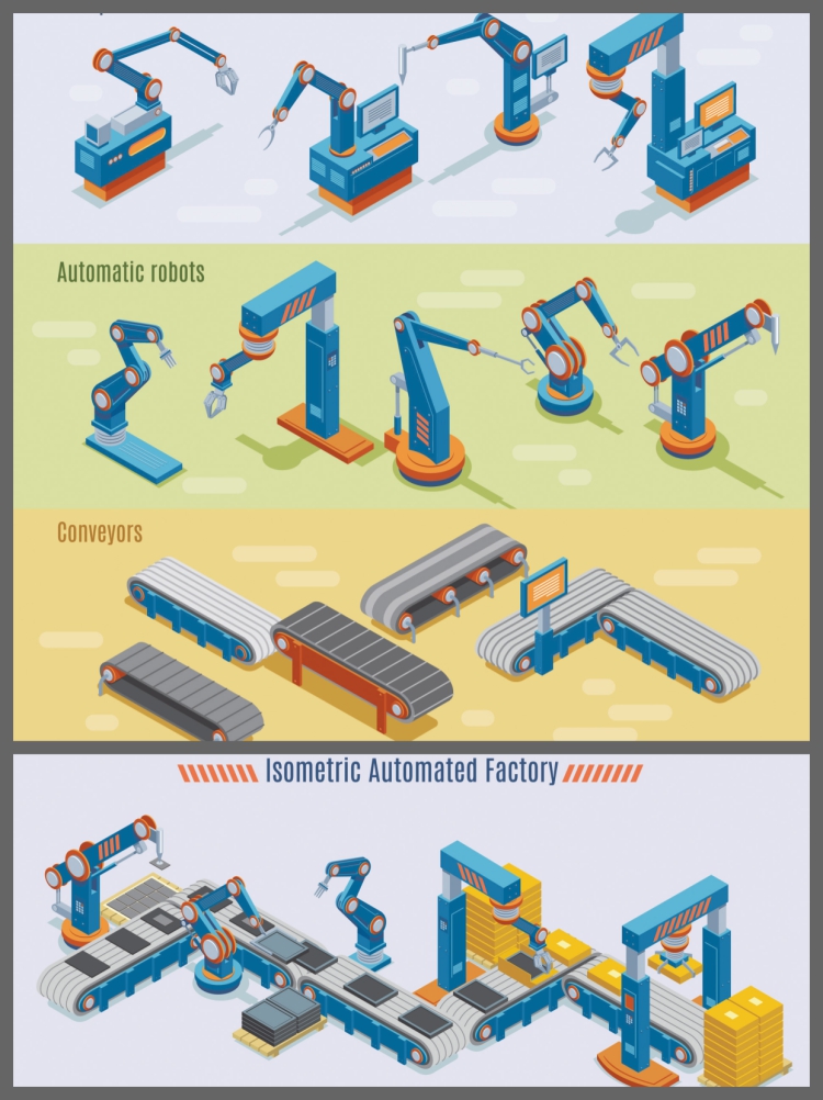 图片[3]-2.5D车间自动化机床生产线流水线传送带插画场景ai矢量设计素材图-设计猿