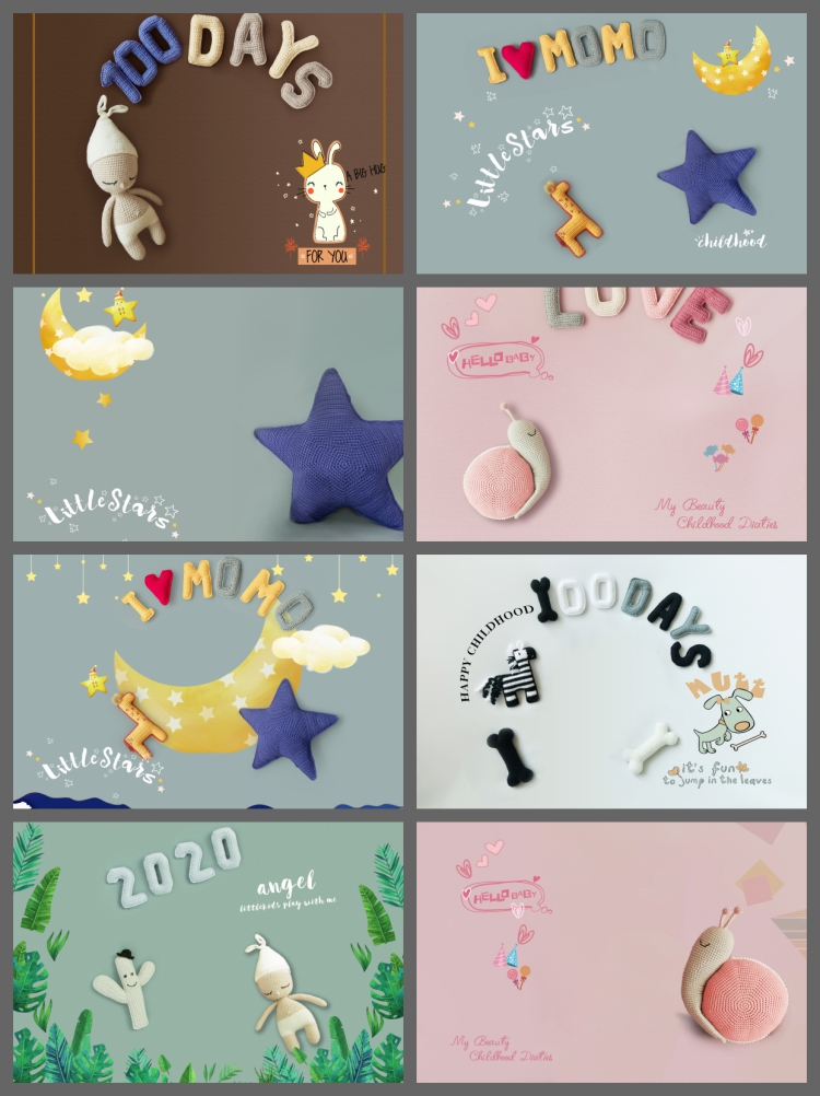 图片[3]-可爱百天宝宝PSD模板婴儿儿童写真摄影后期卡通装饰合成背景素材-设计猿