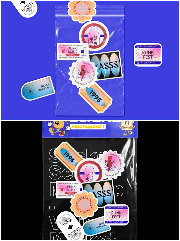 图片[4]-潮流趣味标签不干胶贴纸塑料薄膜包装设计展示贴图样机PSD素材-设计猿