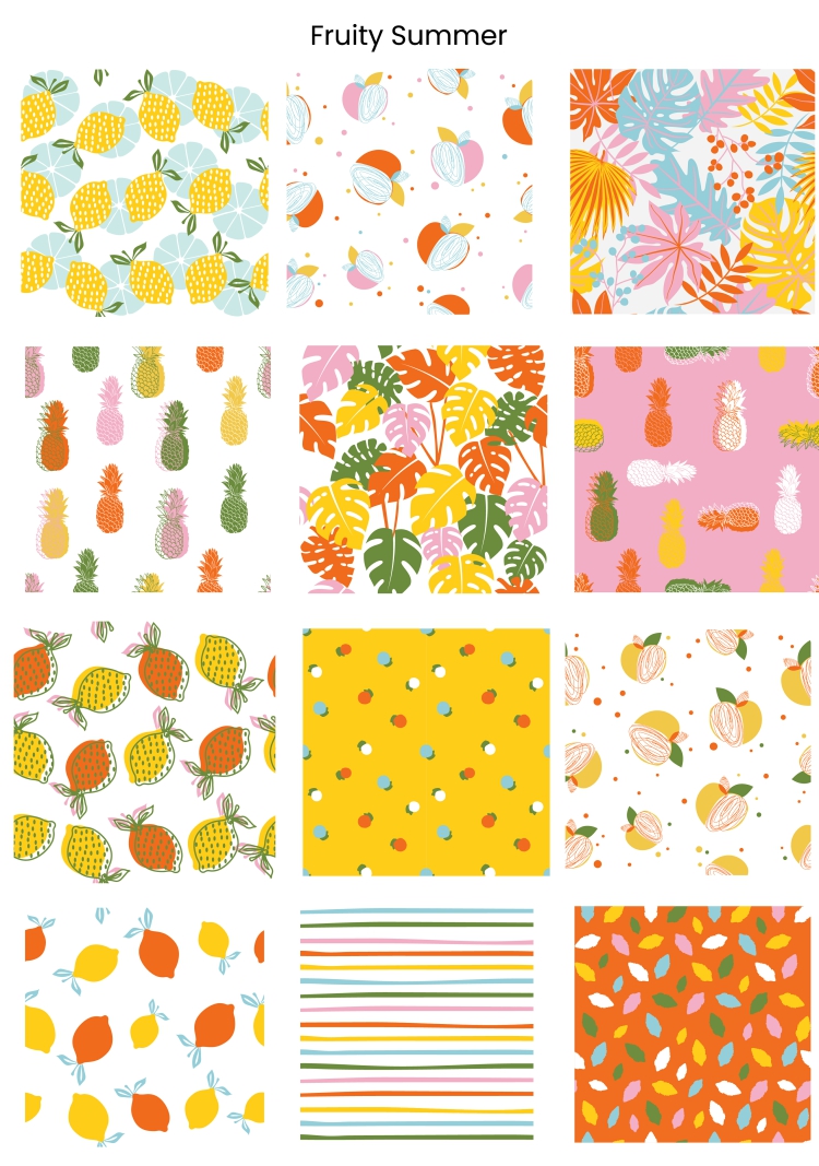 图片[3]-创意手绘卡通几何四季美花卉无缝拼贴印花图案设计背景AI矢量素材-设计猿