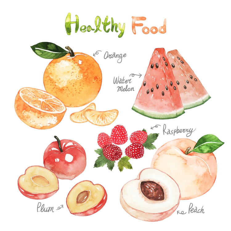 图片[3]-手绘可爱水彩西瓜香蕉菠萝草莓石榴夏季热带水果高清PNG设计素材-设计猿