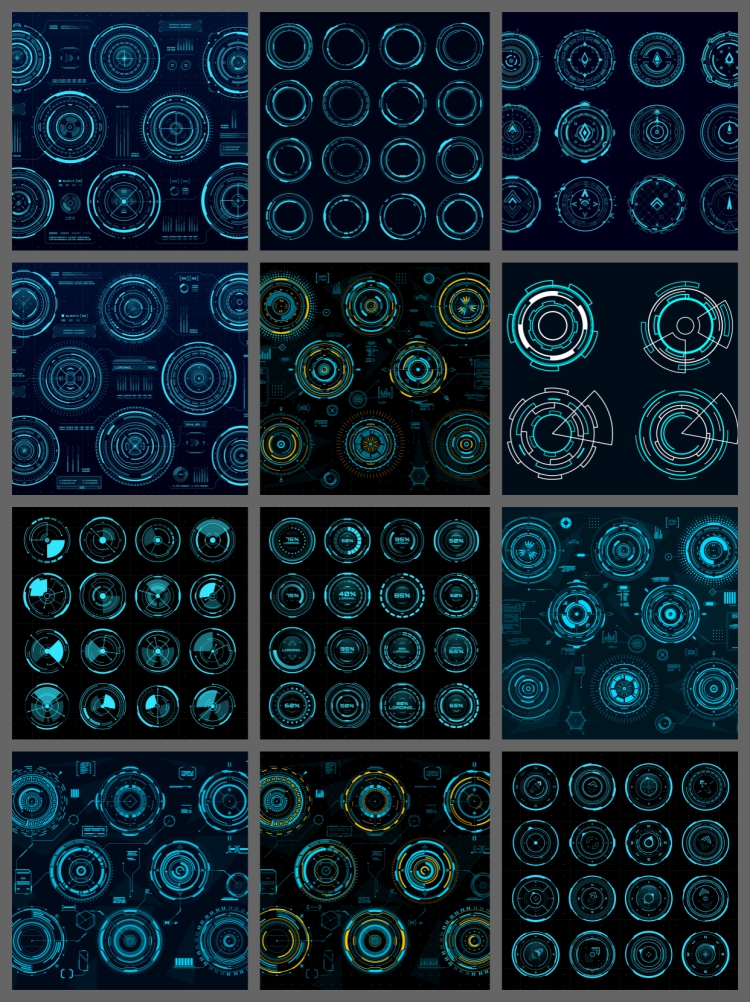 图片[3]-圆环边框仪表盘HUD科技游戏UI界面雷达圆形边框矢量AI设计素材图-设计猿
