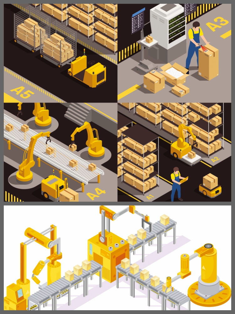 图片[4]-2.5D车间自动化机床生产线流水线传送带插画场景ai矢量设计素材图-设计猿