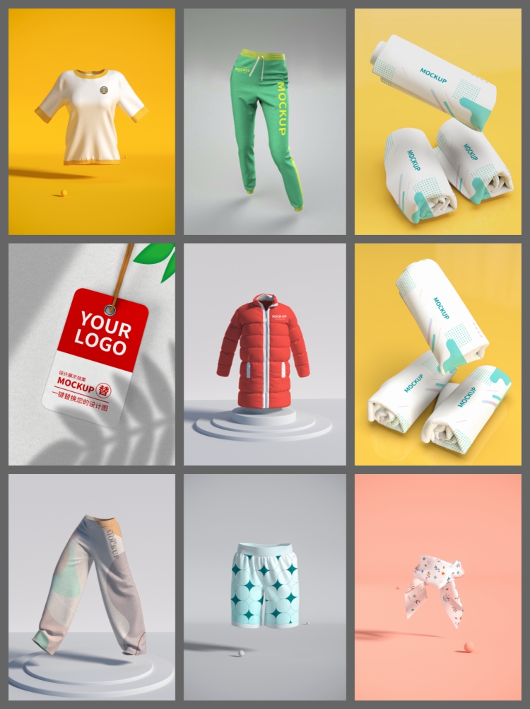 图片[3]-150款服装服饰T恤鞋帽子吊牌丝巾VI展示效果智能贴图样机PSD素材-设计猿