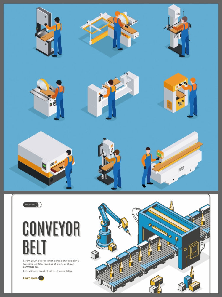 图片[5]-2.5D车间自动化机床生产线流水线传送带插画场景ai矢量设计素材图-设计猿