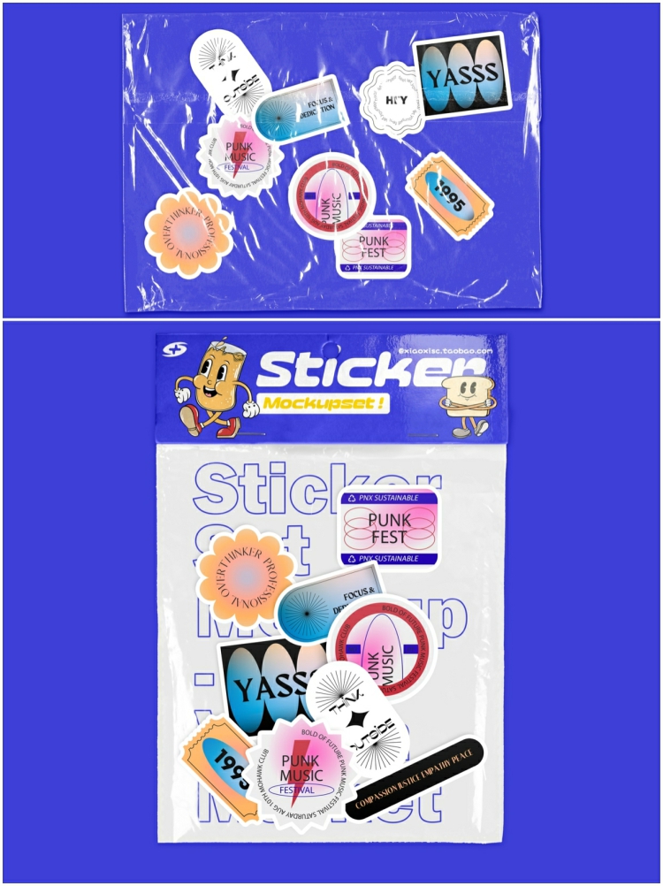 图片[5]-潮流趣味标签不干胶贴纸塑料薄膜包装设计展示贴图样机PSD素材-设计猿