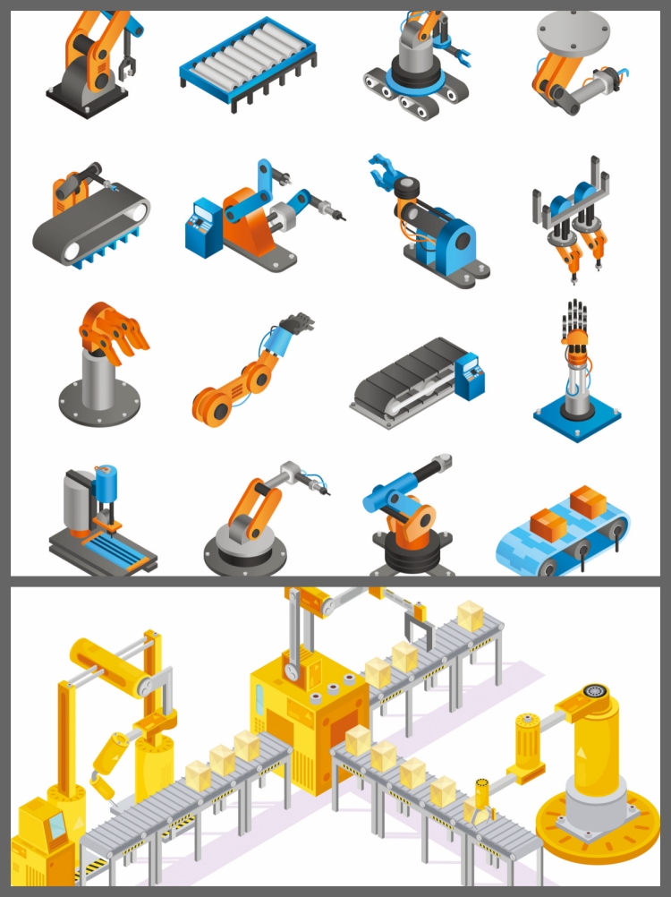 图片[6]-2.5D车间自动化机床生产线流水线传送带插画场景ai矢量设计素材图-设计猿