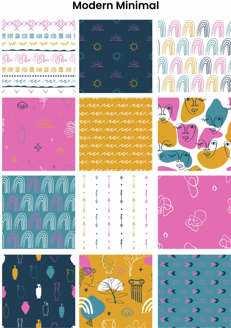 图片[6]-创意手绘卡通几何四季美花卉无缝拼贴印花图案设计背景AI矢量素材-设计猿