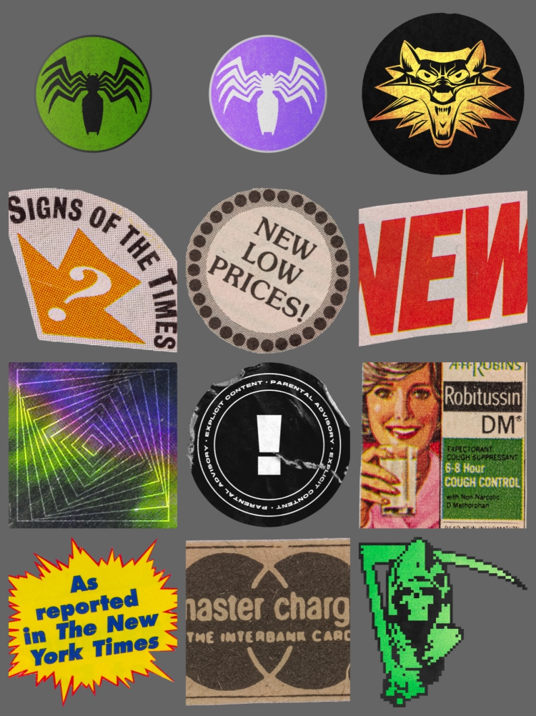 图片[7]-美式复古波普蒸汽波报纸裁剪贴纸标签免抠PNG图案 手账设计PS素材-设计猿