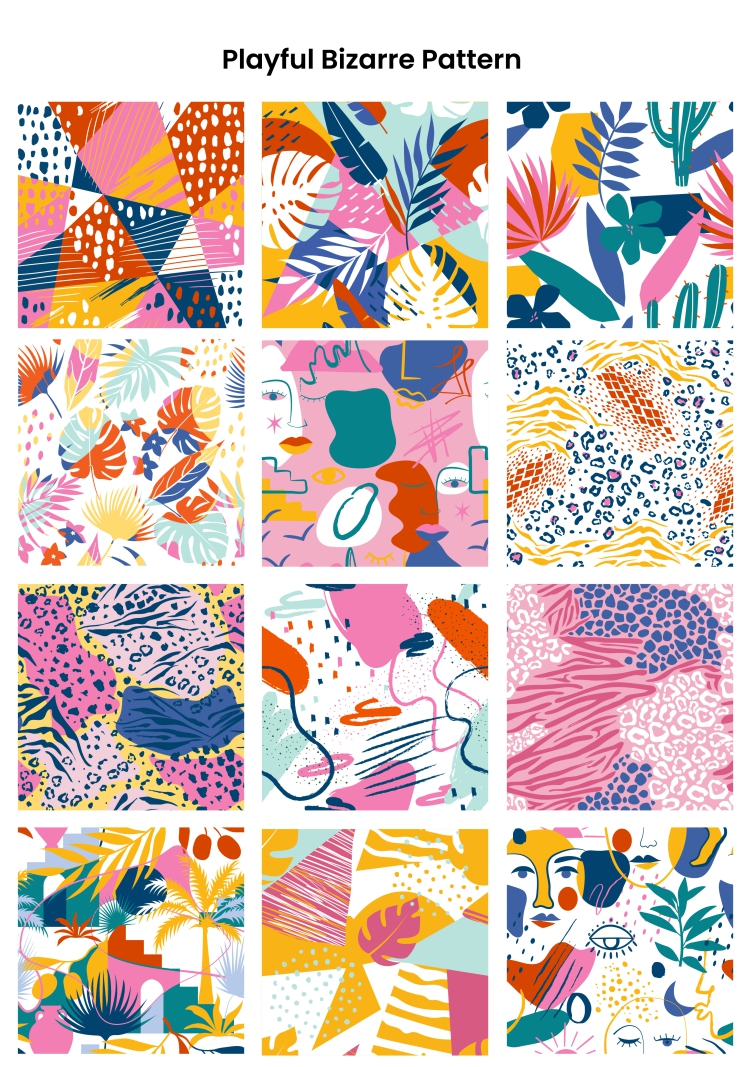 图片[8]-创意手绘卡通几何四季美花卉无缝拼贴印花图案设计背景AI矢量素材-设计猿