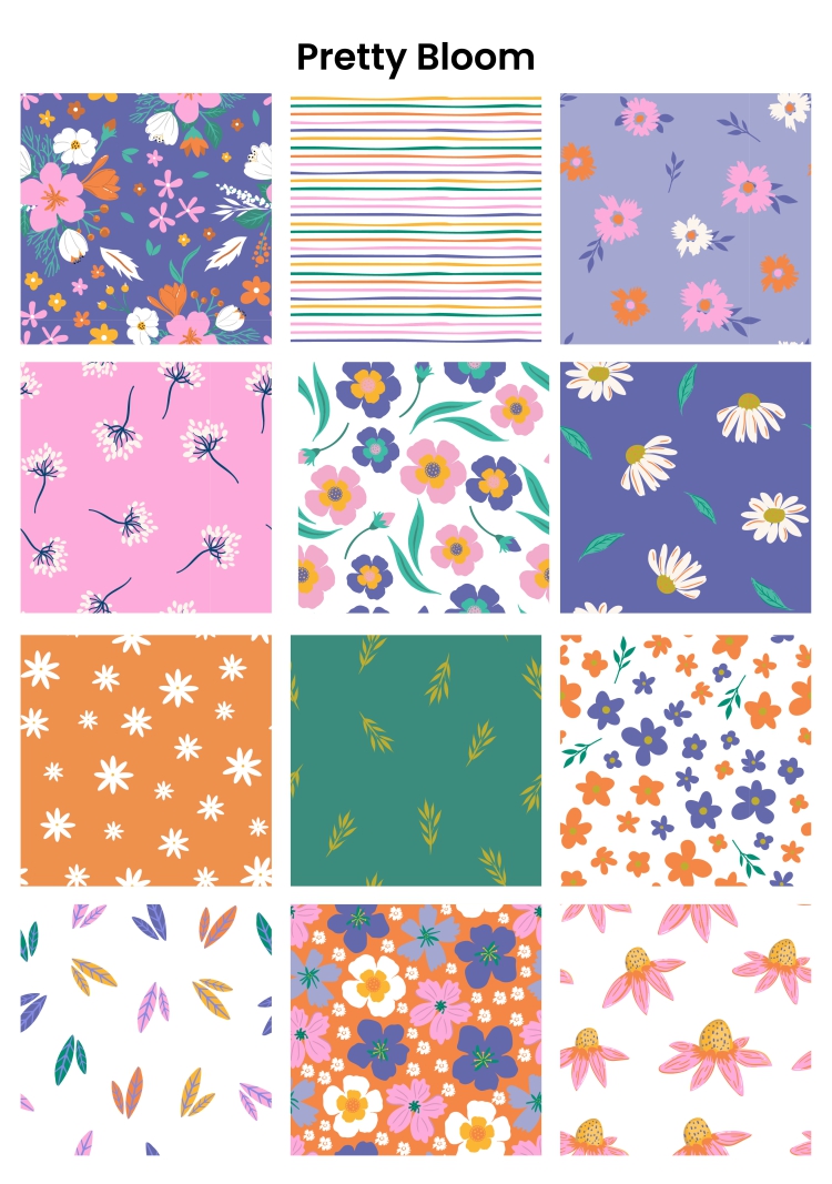 图片[9]-创意手绘卡通几何四季美花卉无缝拼贴印花图案设计背景AI矢量素材-设计猿