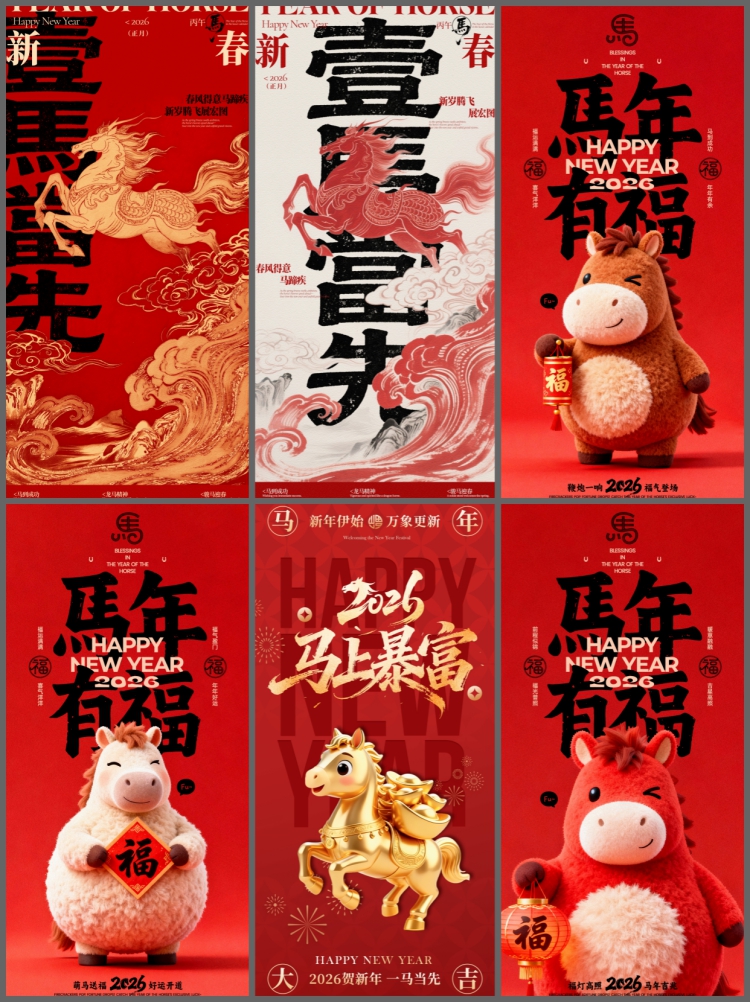 图片[3]-2026马年新年元旦春节活动宣传插画朋友圈海报psd设计素材模板-设计猿