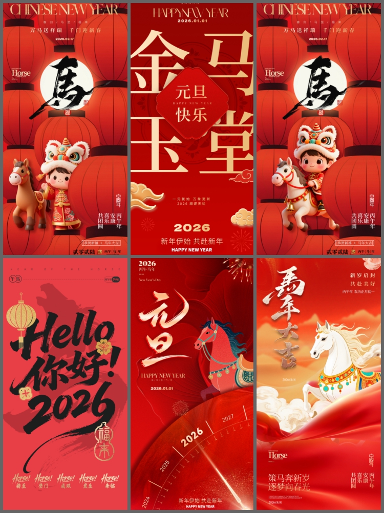 图片[4]-2026马年新年元旦春节活动宣传插画朋友圈海报psd设计素材模板-设计猿