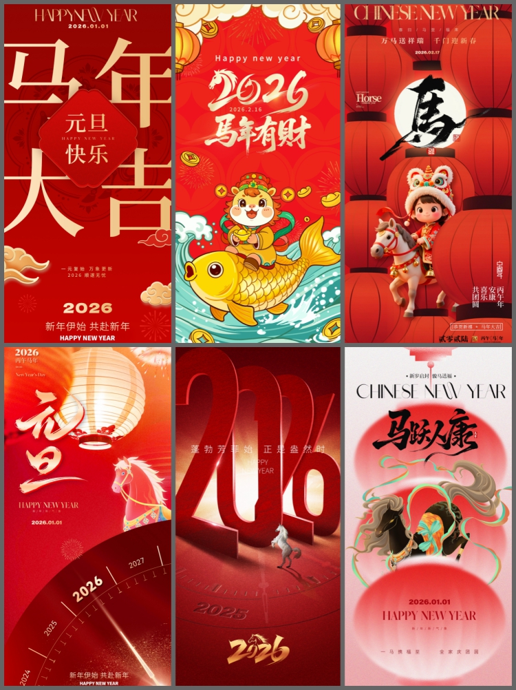 图片[5]-2026马年新年元旦春节活动宣传插画朋友圈海报psd设计素材模板-设计猿