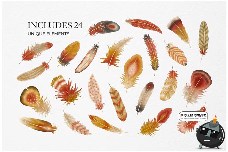 图片[2]-波西米亚乡村水彩优雅羽毛插图无缝拼接图案插画PNG免抠图片素材-设计猿
