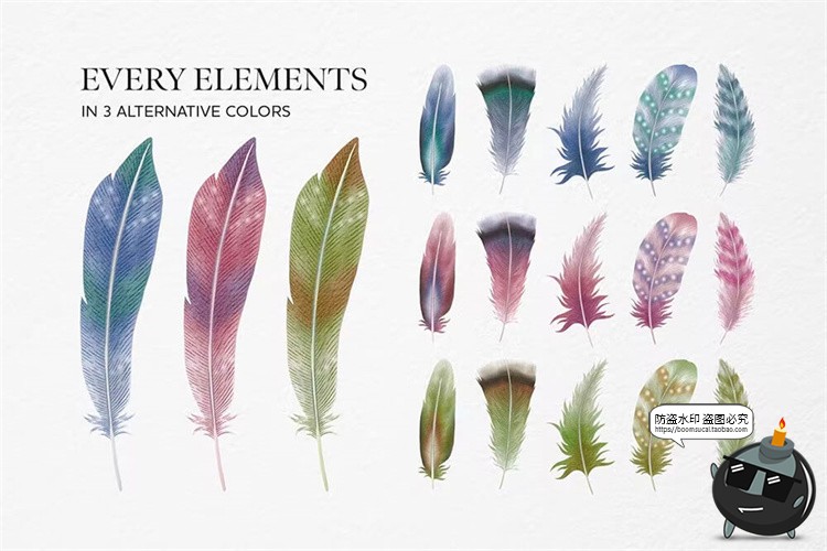 图片[8]-波西米亚乡村水彩优雅羽毛插图无缝拼接图案插画PNG免抠图片素材-设计猿