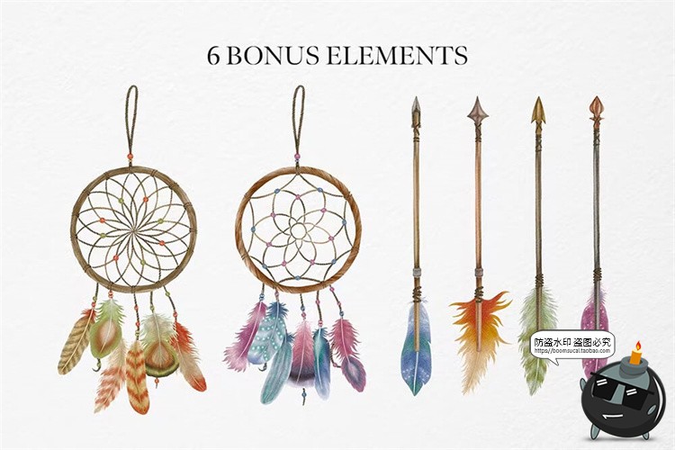 图片[9]-波西米亚乡村水彩优雅羽毛插图无缝拼接图案插画PNG免抠图片素材-设计猿