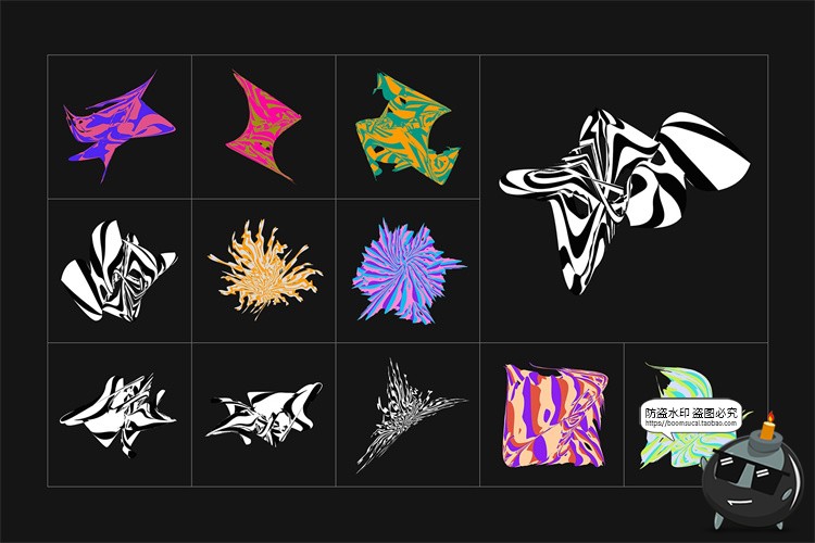 图片[6]-迷幻花卉时尚抽象艺术扭曲故障风失真潮流插图插画AI矢量PNG素材-设计猿