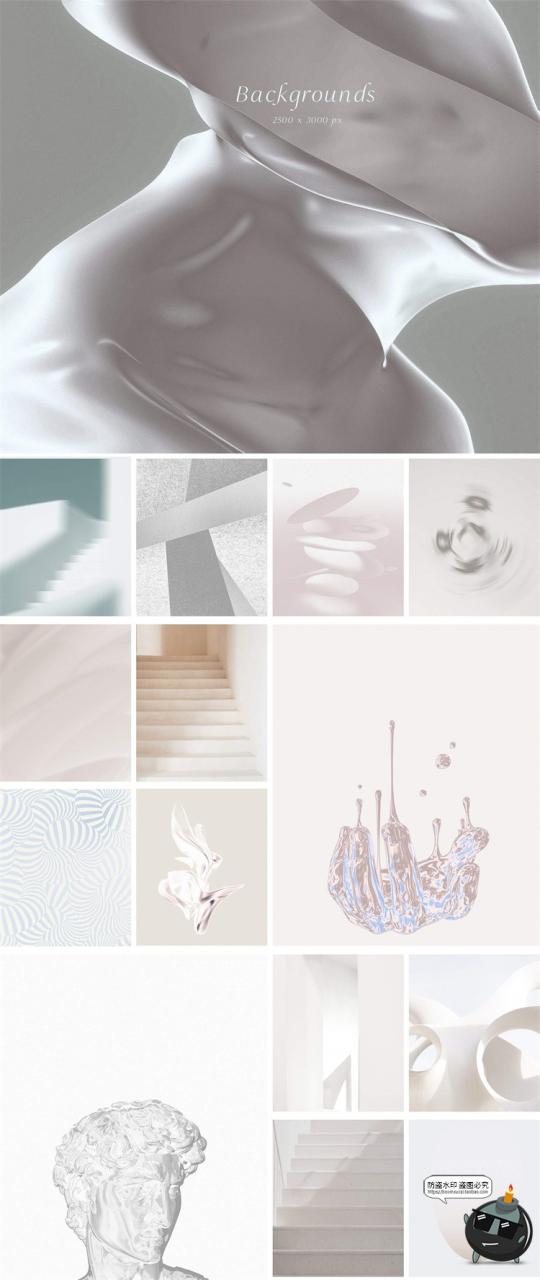 图片[2]-现代艺术3D抽象Y2K金属立体几何怪异拼贴元素海报PNG免抠图片素材-设计猿