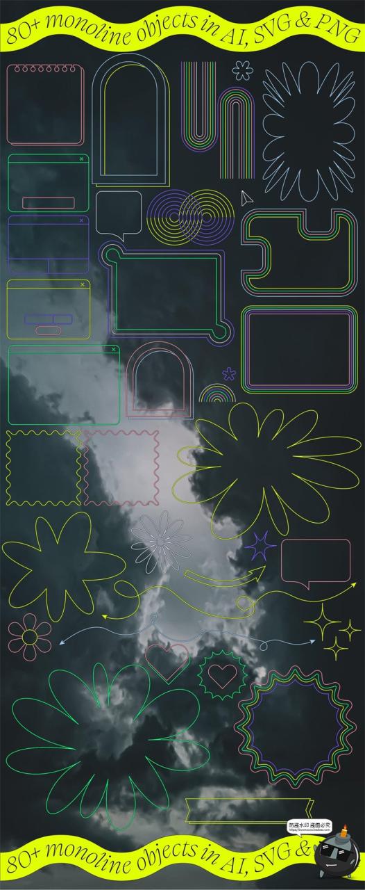 图片[2]-趣味复古Y2K潮流时尚酸性线条几何图形线框边框底纹AI矢量PNG素材-设计猿