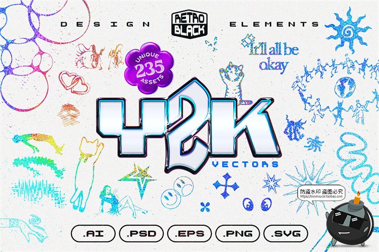 图片[1]-复古时尚Y2K潮流酸性街头创意潮牌文创几何平面PNG图形AI矢量素材-设计猿