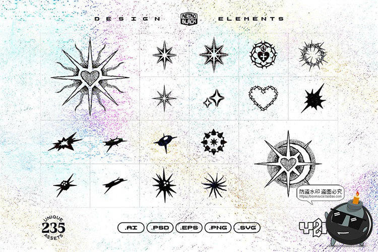 图片[6]-复古时尚Y2K潮流酸性街头创意潮牌文创几何平面PNG图形AI矢量素材-设计猿