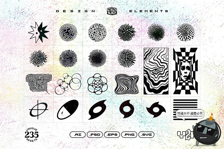 图片[8]-复古时尚Y2K潮流酸性街头创意潮牌文创几何平面PNG图形AI矢量素材-设计猿