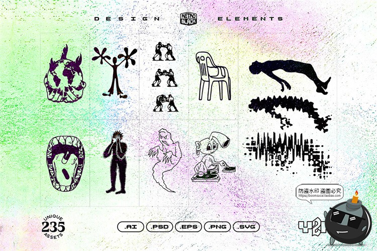 图片[13]-复古时尚Y2K潮流酸性街头创意潮牌文创几何平面PNG图形AI矢量素材-设计猿