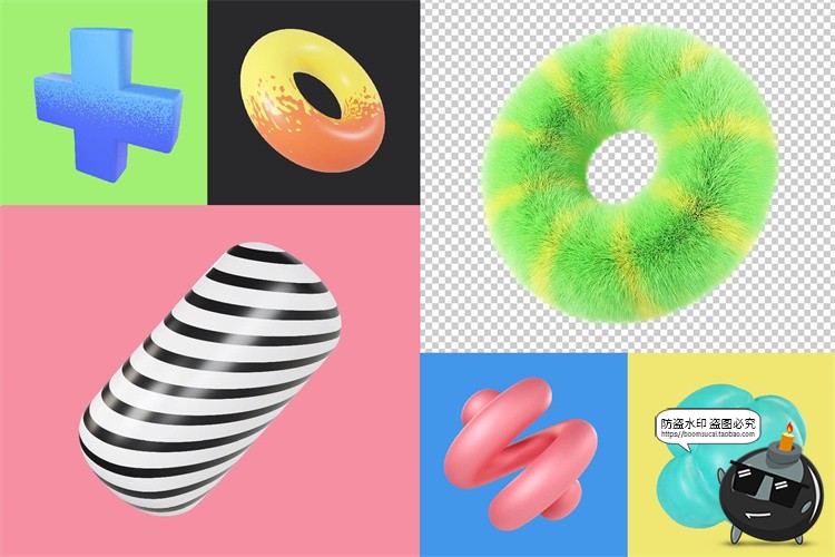 图片[8]-抽象趣味俏皮可爱柔软毛茸几何艺术形状PNG免扣元素装饰图形素材-设计猿