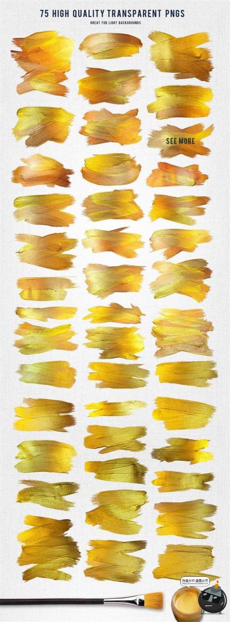 图片[2]-金色颜料黄金质感笔画绘画金粉油画痕迹装饰图案元素PNG免抠素材-设计猿