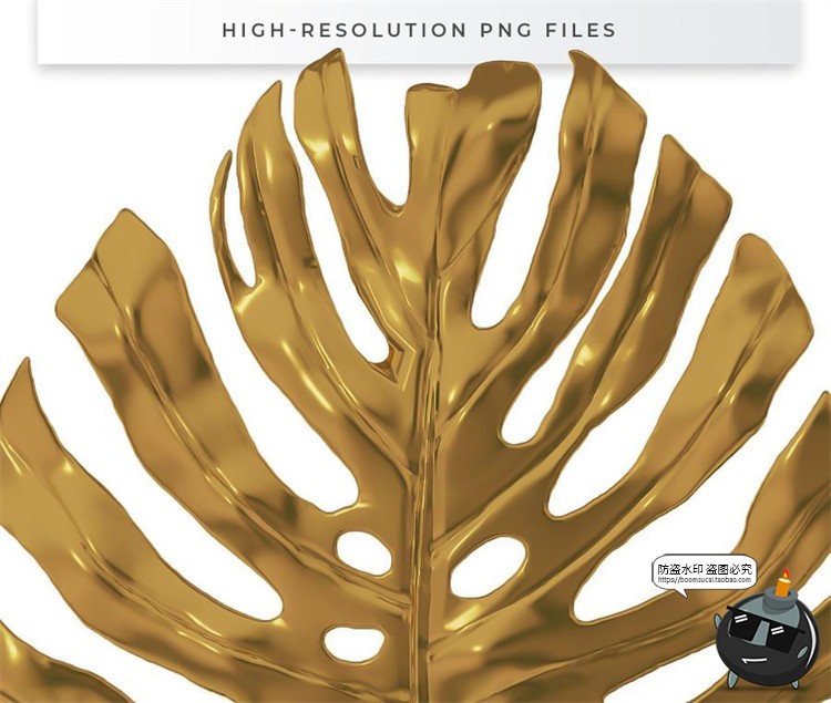 图片[3]-金箔树叶金色金属龟背竹植物PNG免抠图形装饰元素后期合成素材-设计猿