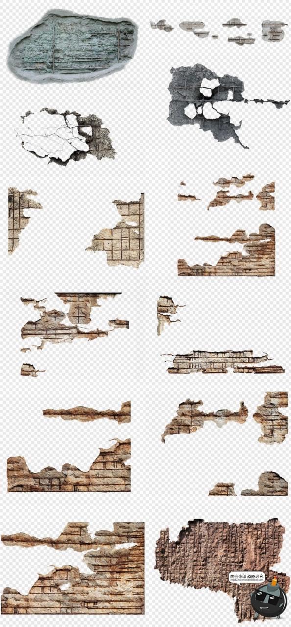 图片[2]-残缺破坏墙体墙面破损钢筋水泥掉皮后期合成修图PNG免扣免抠素材-设计猿