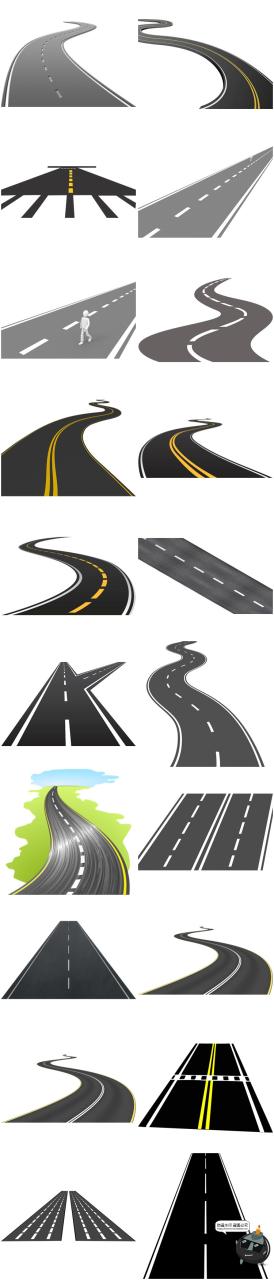 图片[3]-卡通城市道路口弯曲公路交通马路透明背景PNG免抠图后期合成素材-设计猿