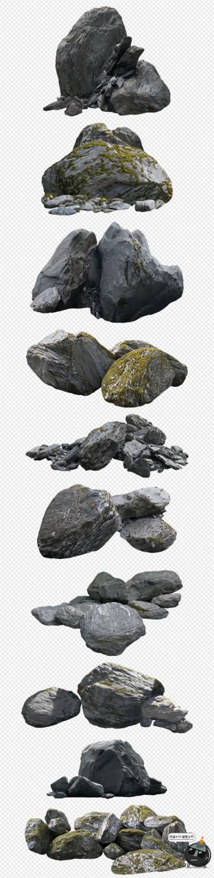 图片[2]-苔藓青苔古老石头岩石石块堆石碓场景后期合成PNG免抠图片PS素材-设计猿