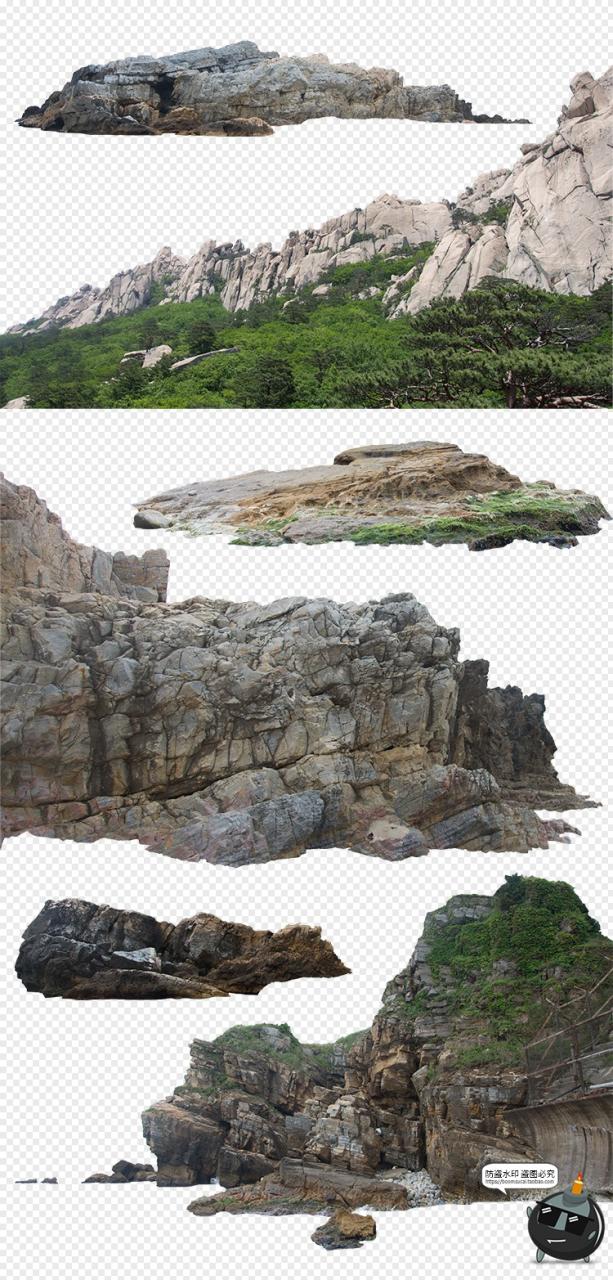 图片[1]-山石岩石悬崖石头礁石假山岛石景观元素PNG免抠PS后期合成素材-设计猿