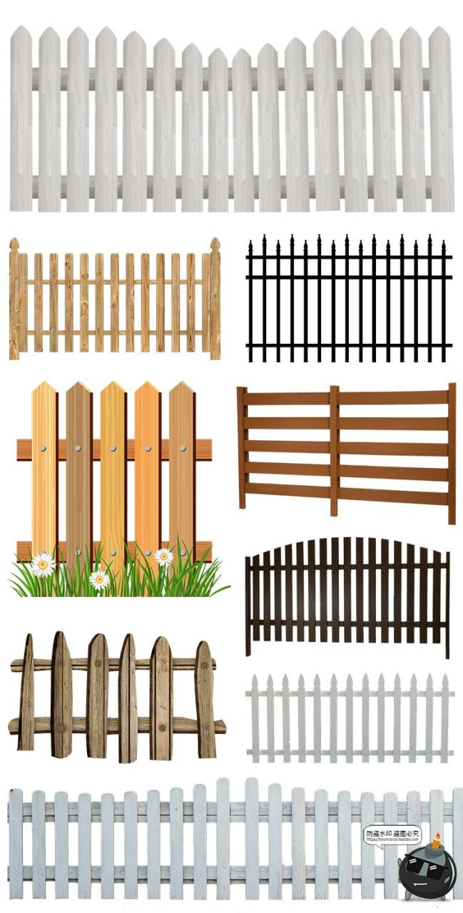 图片[1]-篱笆院子庭院围栏铁木栅栏田园PNG免抠透明背景PS后期合成素材-设计猿