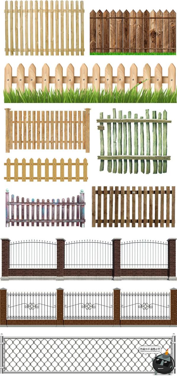 图片[3]-篱笆院子庭院围栏铁木栅栏田园PNG免抠透明背景PS后期合成素材-设计猿
