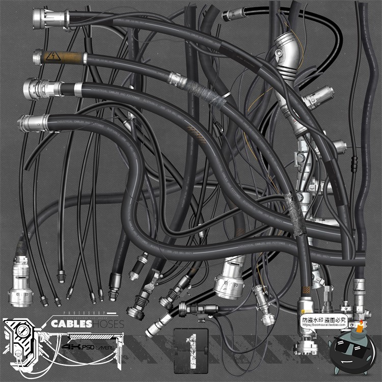 图片[1]-机械机器人充电线引流杂乱电缆线路接口管道PSD分层模板PS素材-设计猿