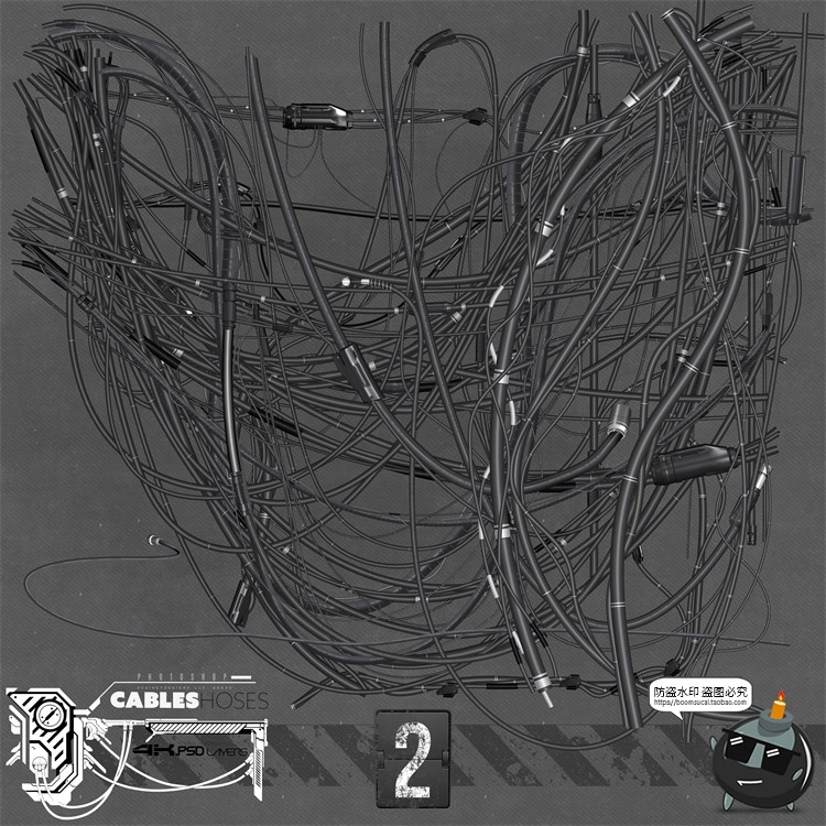 图片[2]-机械机器人充电线引流杂乱电缆线路接口管道PSD分层模板PS素材-设计猿