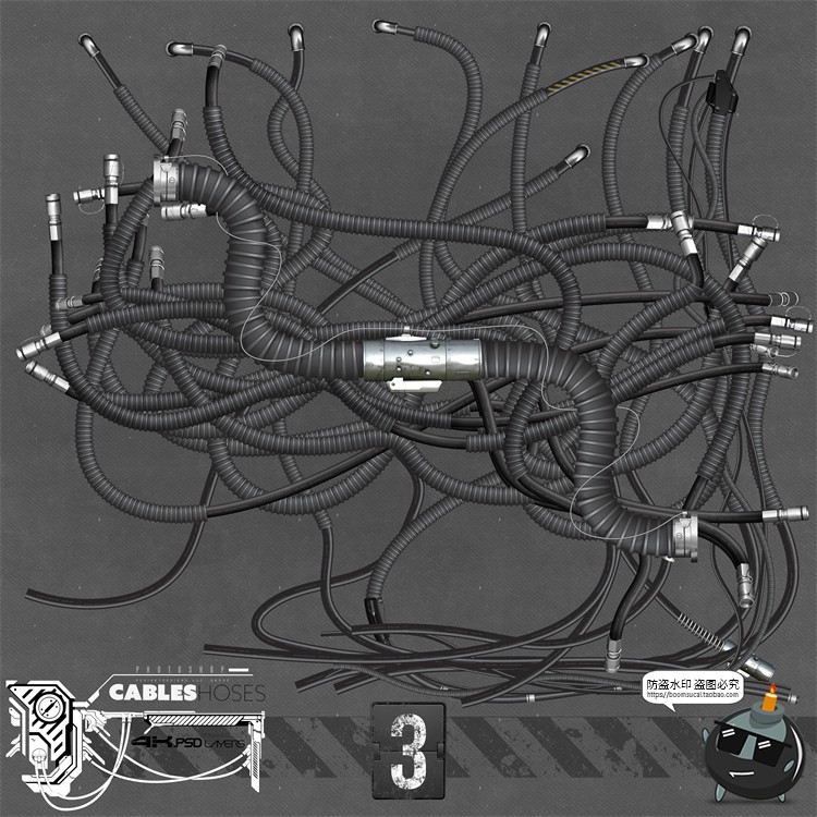 图片[3]-机械机器人充电线引流杂乱电缆线路接口管道PSD分层模板PS素材-设计猿