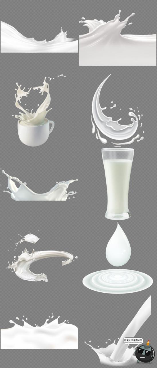 图片[1]-牛奶飞溅喷溅一杯子盒子水滴巧克力奶花PNG免抠后期合成元素素材-设计猿